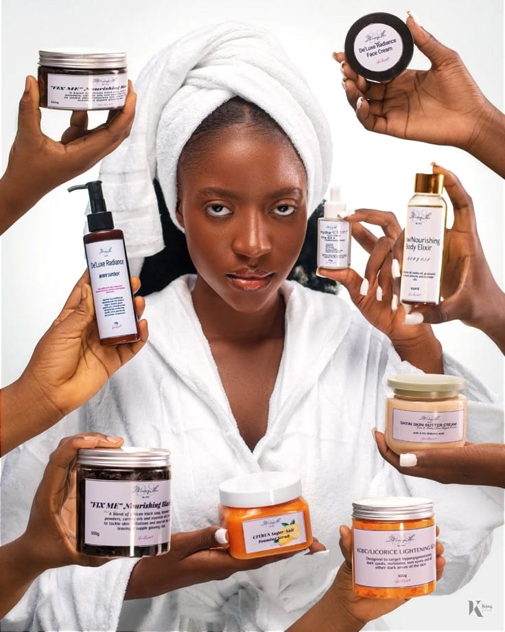 Skincare serum and cream bottles