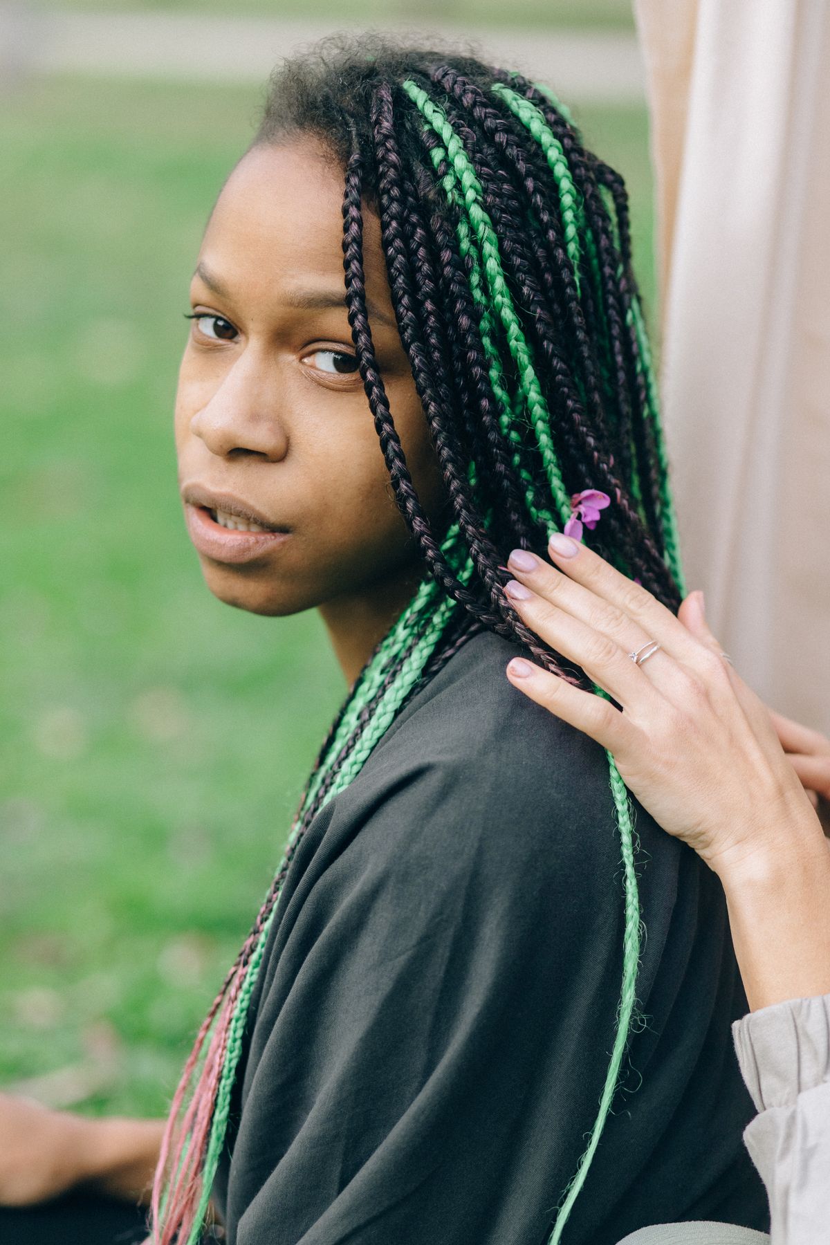 Client with coloured braided weave hairstyle